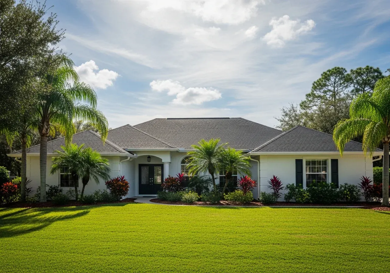 Home with new charcoal asphalt shingle roof in Southwest Florida
